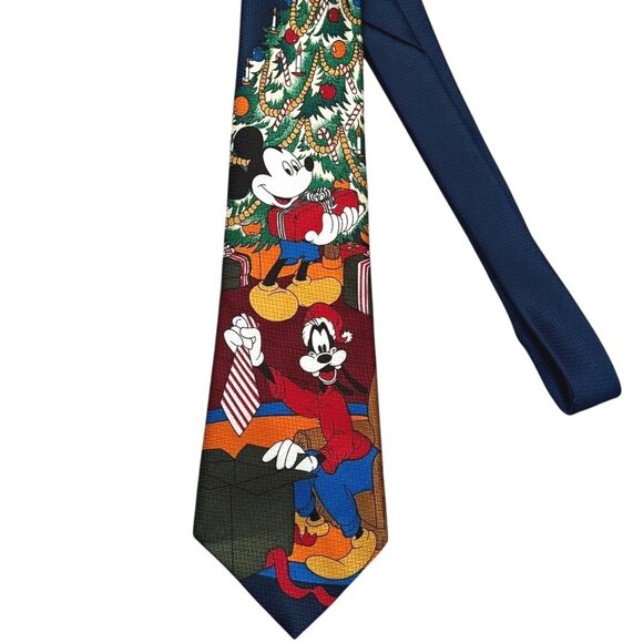 Vintage Disney Mickey Unlimited Mens Christmas Tie With Mickey and Goofy Design - Picture 1 of 6